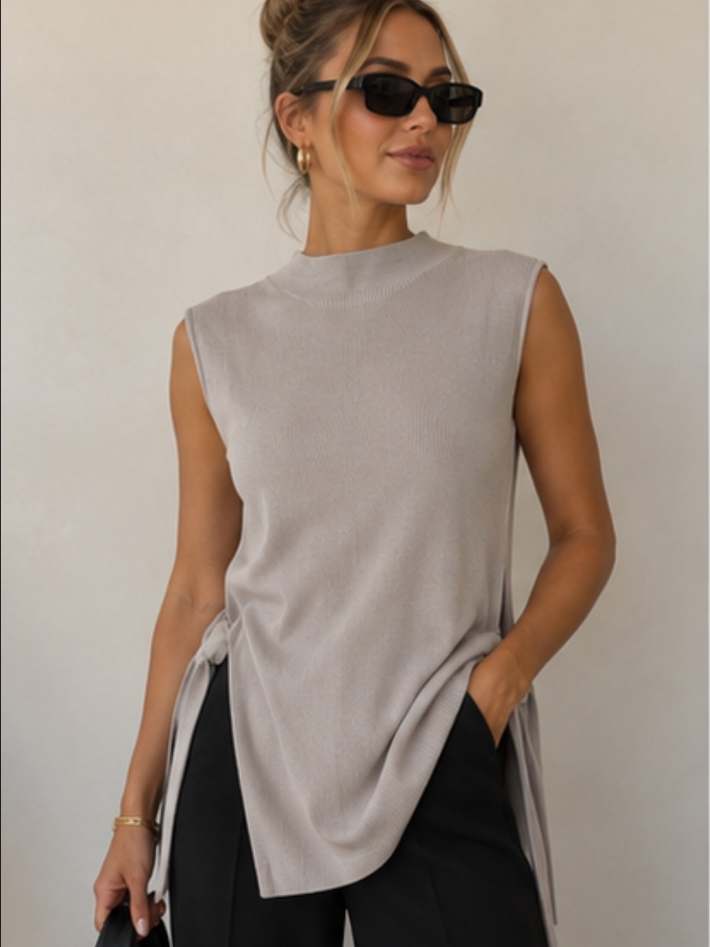 Prologue Sleeveless Mock Neck Tank Top - Light Taupe